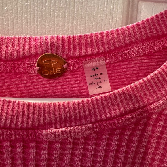 Free People Women's Pink Waffle-Knit Long Sleeve Top - Picture 4 of 6
